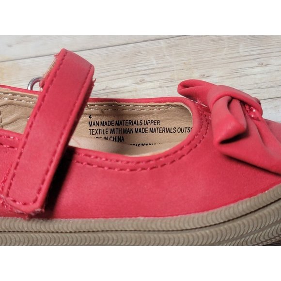 Cat & Jack Shoes‎ Infant Red Mary Jane Shoe With Bow Size 4 Dress Casual - Picture 7 of 8